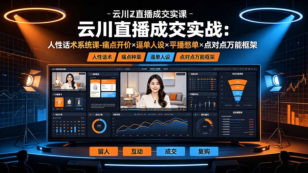 云川直播成交实战：人性话术系统课-痛点种草×塑品开价×逼单人设×平播憋单×点对点万能框架-网赚项目平台
