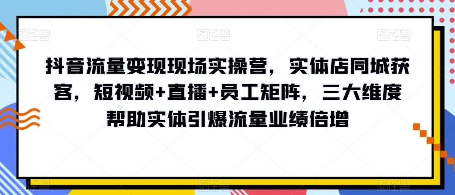 抖音流量变现现场实操营，实体店同城获客，短视频+直播+员工矩阵，三大维度帮助实体引爆流量业绩倍增-网赚项目平台
