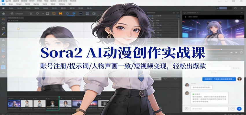 Sora2 AI动漫创作实战课：账号注册/提示词/人物声画一致/短视频变现，轻松出爆款-网赚项目平台