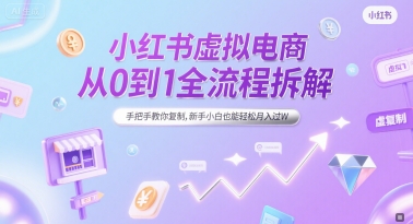小红书虚拟电商从0到1全流程拆解，手把手教你复制，新手小白也能轻松月入过W-网赚项目平台