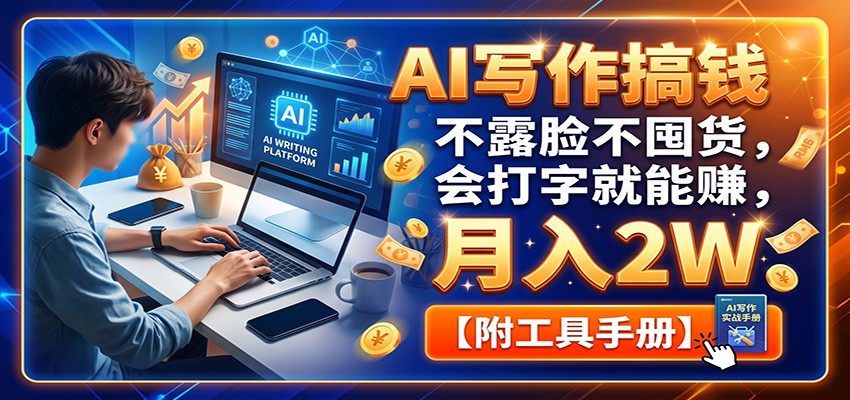AI写作搞钱:不露脸不囤货,会打字就能赚,月入2W【附工具手册】-网赚项目平台