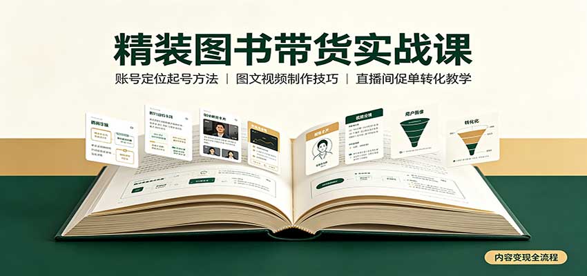 精装图书带货实战课:账号定位起号方法,图文视频制作,促单转化教学-网赚项目平台