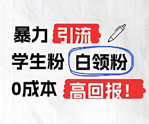 暴力引流学生粉白领粉，吊打以往垃圾玩法，0成本，高回报-网赚项目平台
