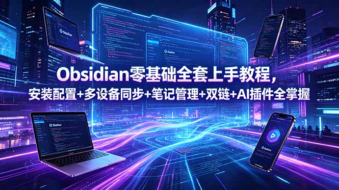 Obsidian零基础全套上手教程,安装配置+多设备同步+笔记管理+双链+AI插件全掌握-网赚项目平台