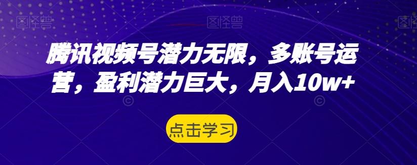 腾讯视频号潜力无限，多账号运营，盈利潜力巨大，月入10w+-网赚项目平台