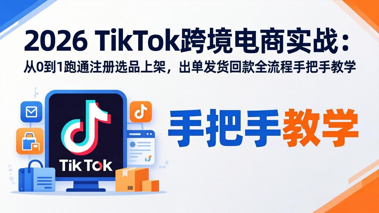 2026TikTok跨境电商实战：从0到1跑通注册选品上架，出单发货回款全流程手把手教学-网赚项目平台
