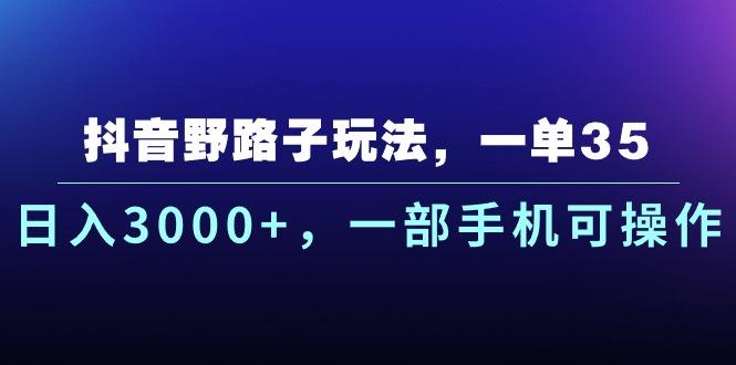 抖音野路子玩法，一单35.日入3000+，一部手机可操作-网赚项目平台