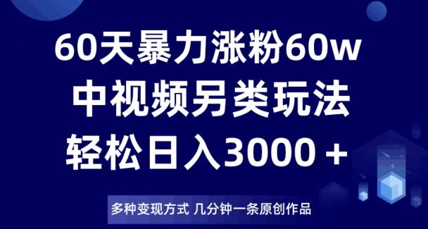 60天暴力涨粉60W，中视频另类玩法，日入3000＋，几分钟一条原创作品多种变现方式-网赚项目平台