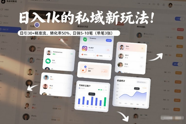日入1k的私域新玩法:日引30+精准流,转化率50%,日销5-10笔(单笔3张)-网赚项目平台