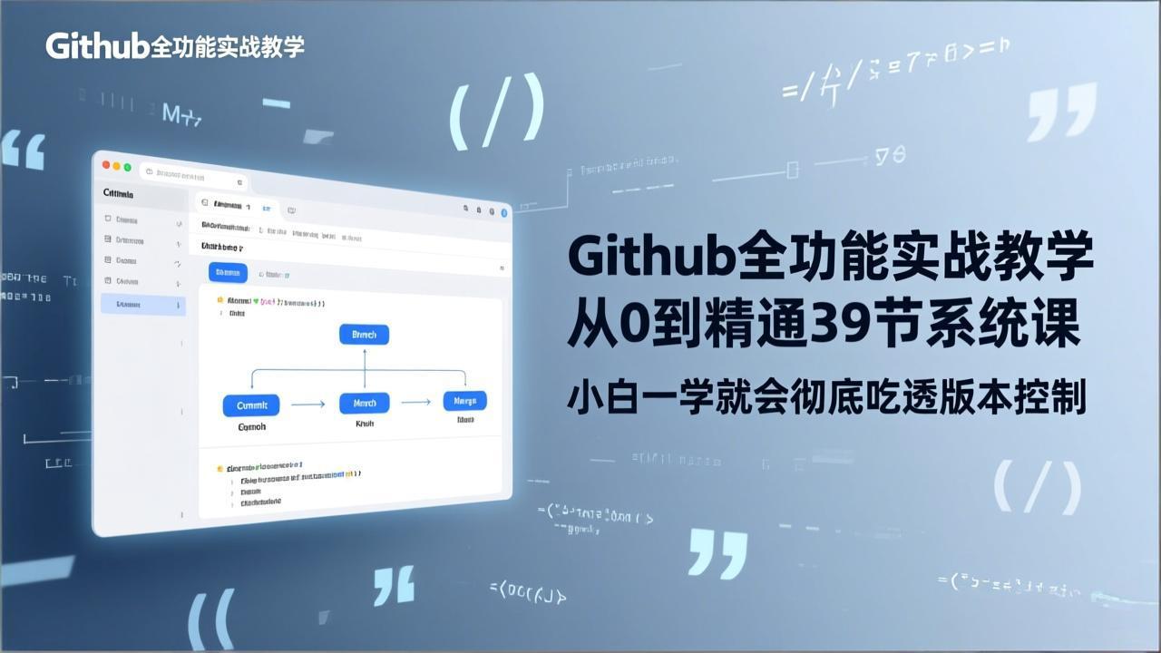 GitHub-全功能实战教学，从0到精通39节系统课，小白一学就会彻底吃透版本控制-网赚项目平台