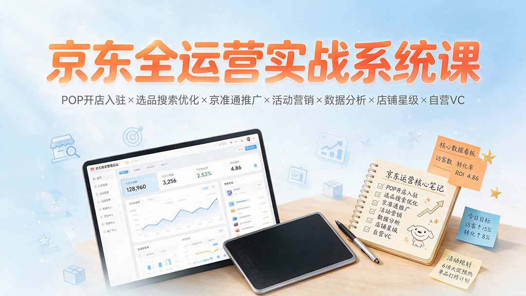 京东全运营实战系统课：POP开店入驻×选品搜索优化×京准通推广×活动营销×数据分析×店铺星级×自营VC-网赚项目平台