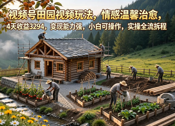 视频号田园视频玩法,情感温馨治愈,4天收益3294,变现能力强,小白可操作,实操全流程拆解-网赚项目平台