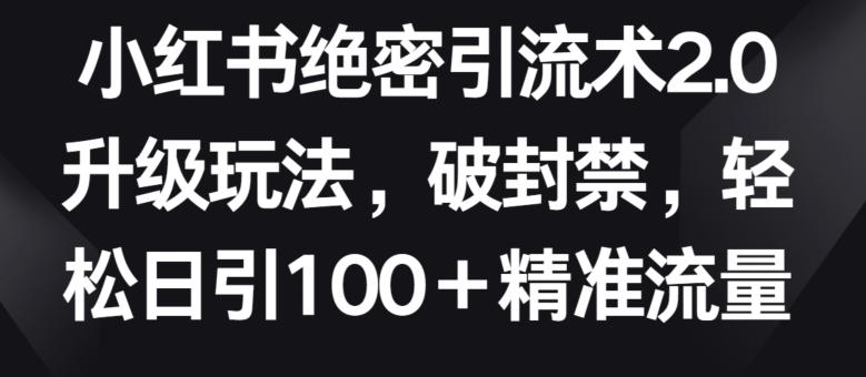 小红书绝密引流术2.0升级玩法，破封禁，轻松日引100+精准流量【揭秘】-网赚项目平台