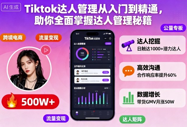 Tiktok达人管理从入门到精通，助你全面掌握达人管理秘籍-网赚项目平台