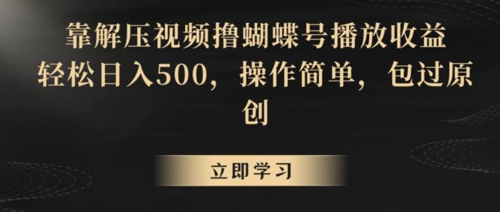 靠解压视频撸蝴蝶号播放收益，轻松日入500，操作简单，包过原创【揭秘】-网赚项目平台