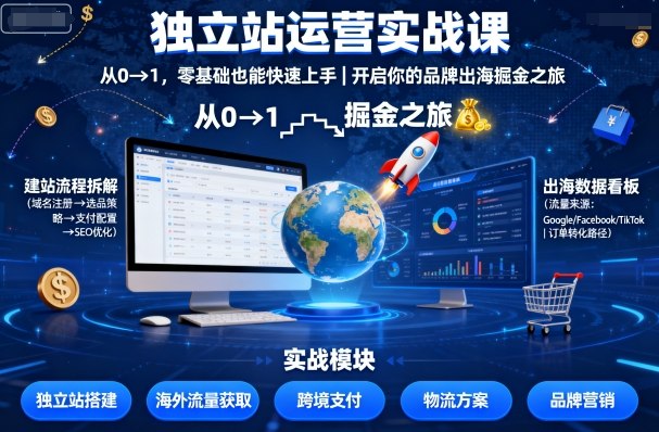 独立站运营实战课，​从0到1，零基础也能快速上手，开启你的品牌出海掘金之旅-网赚项目平台
