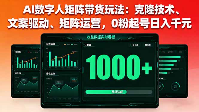 AI数字人矩阵带货玩法：克隆技术、文案驱动、矩阵运营，0粉起号日入千元-网赚项目平台