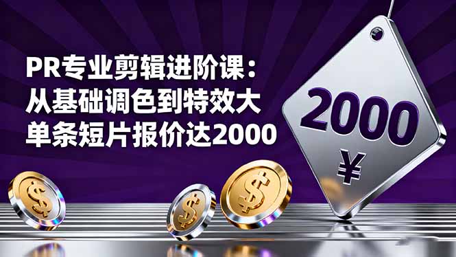 PR专业剪辑进阶课:从基础调色到特效大片的进阶技能,单条短片报价达2000-网赚项目平台