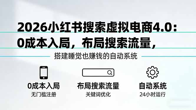 2026小红书搜索虚拟电商4.0：0成本入局，布局搜索流量，搭建睡觉也赚钱的自动系统-网赚项目平台