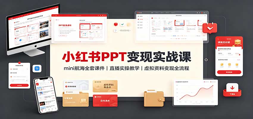 小红书PPT变现实战课：mini航海全套课件+直播实操教学，虚拟资料变现全流程-网赚项目平台