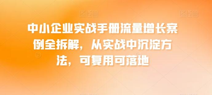 中小企业实战手册流量增长案例全拆解，从实战中沉淀方法，可复用可落地-网赚项目平台