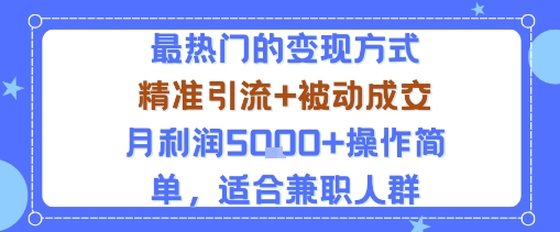 小众赛道玩法：当下最热门的变现方式，精准引流+被动成交月利润5k+操作简单，适合兼职人群-网赚项目平台
