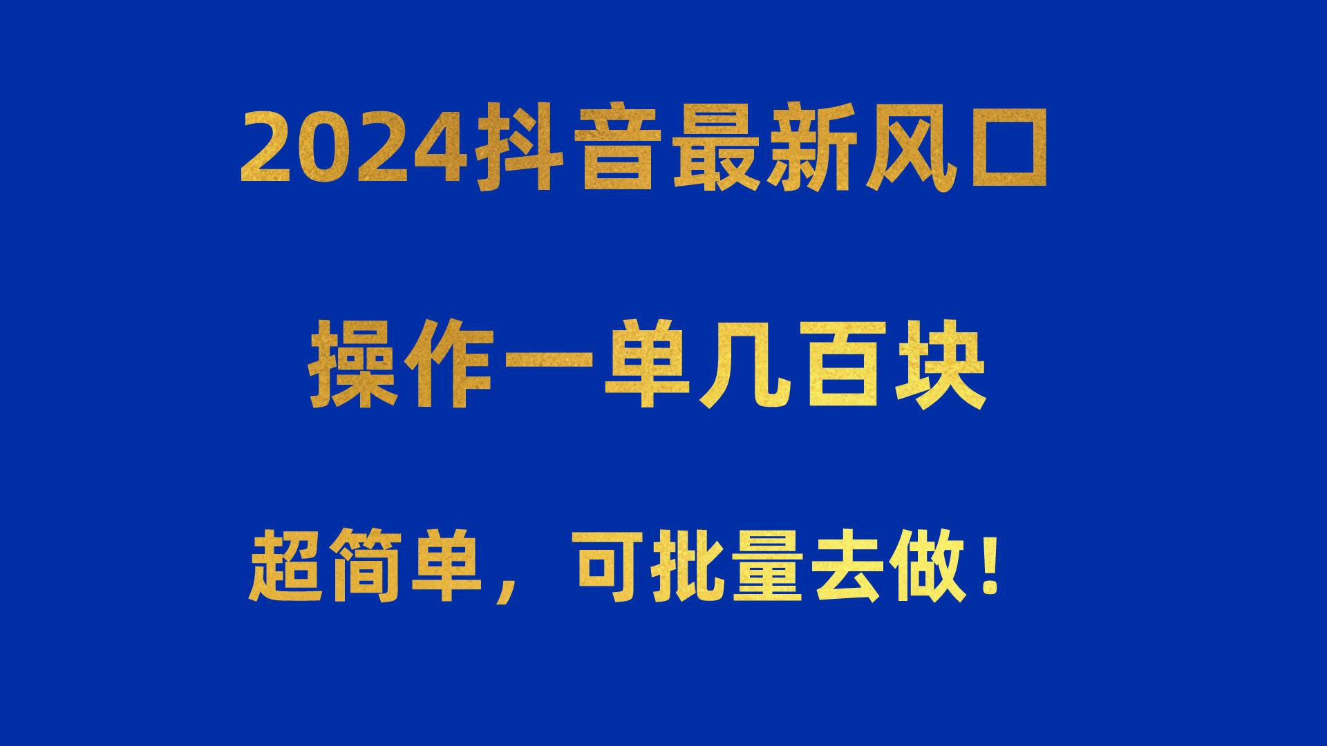 2024抖音最新风口！操作一单几百块！超简单，可批量去做！！！-网赚项目平台