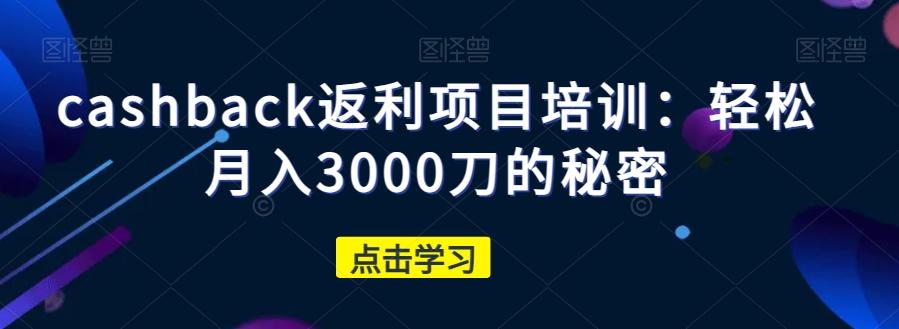 cashback返利项目培训：轻松月入3000刀的秘密-网赚项目平台