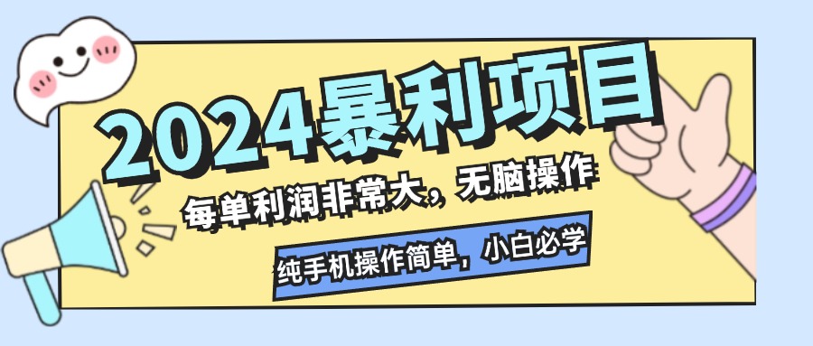 2024暴利项目，每单利润非常大，无脑操作，纯手机操作简单，小白必学项目-网赚项目平台