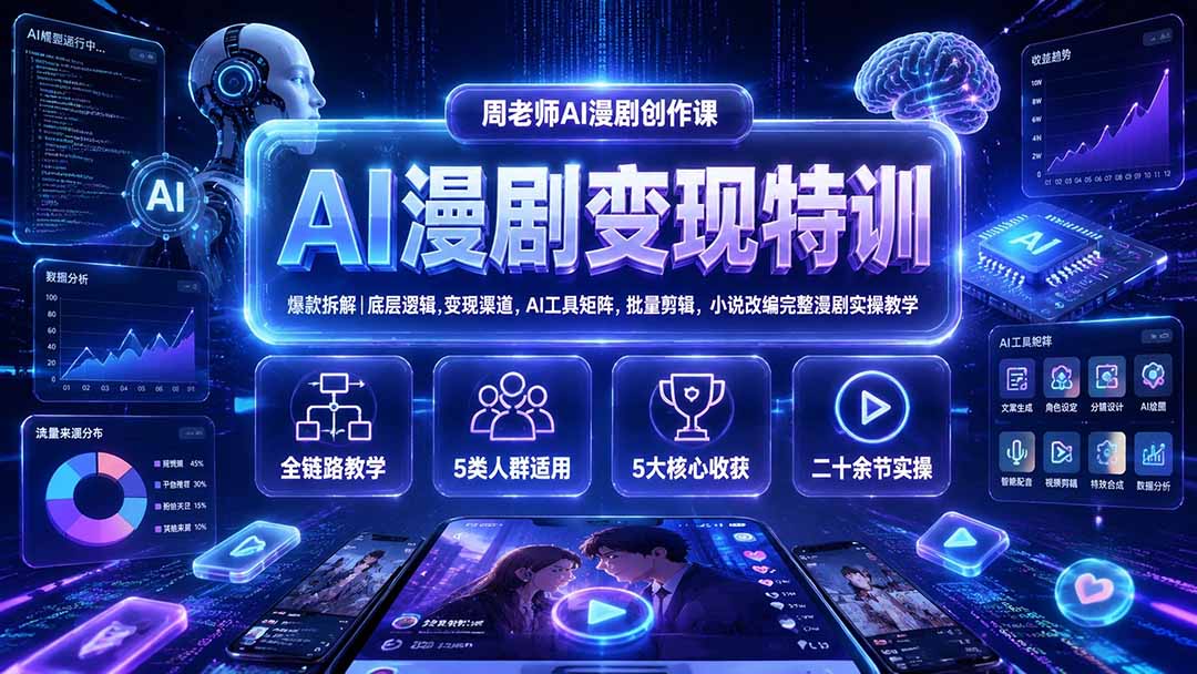 AI漫剧变现特训★爆款拆解｜底层逻辑，变现渠道，AI工具矩阵，批量剪辑，小说改编完整漫剧实操教学-网赚项目平台