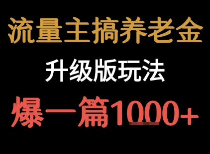流量主之养老金升级版玩法  爆一篇收益1k+-网赚项目平台