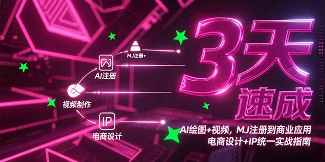 3天速成AI绘图+视频，MJ注册到商业应用，电商设计+IP统一实战指南-网赚项目平台
