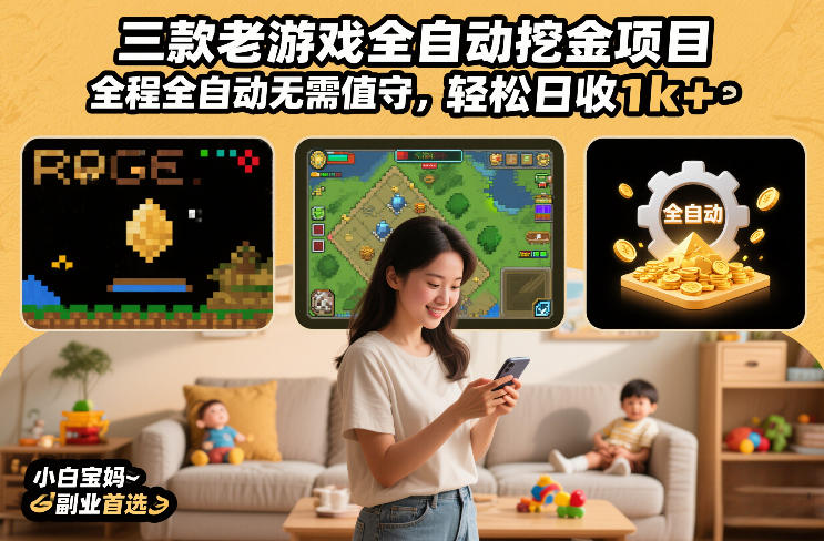 三款老游戏全自动挖金项目，全程全自动无需值守，轻松日收1k+，小白宝妈副业首选【揭秘】-网赚项目平台