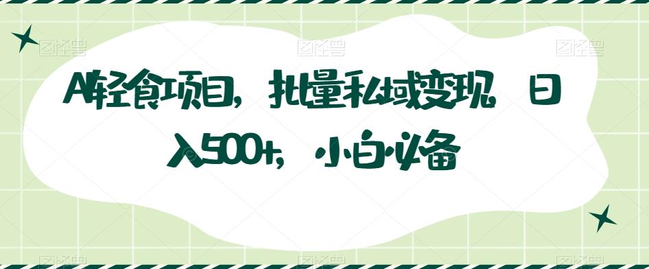 AI轻食项目，批量私域变现，日入500+，小白必备-网赚项目平台