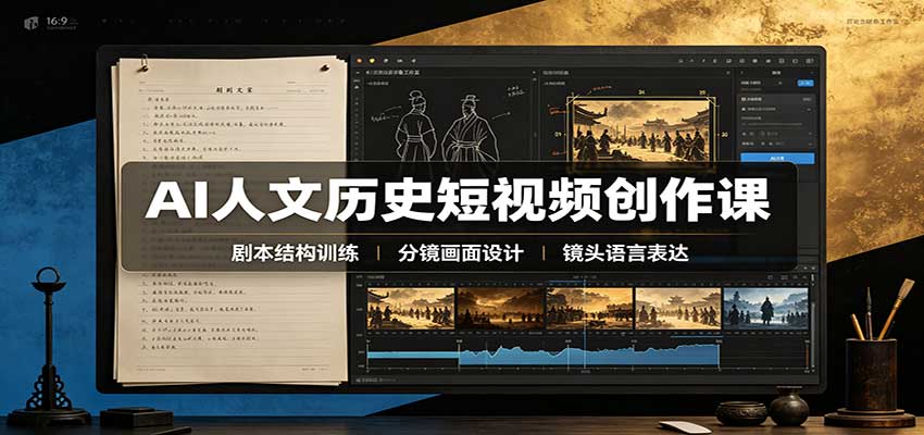 AI人文历史短视频创作课：赛道对标、剧本分镜制图，掌握视频完整产出流程-网赚项目平台