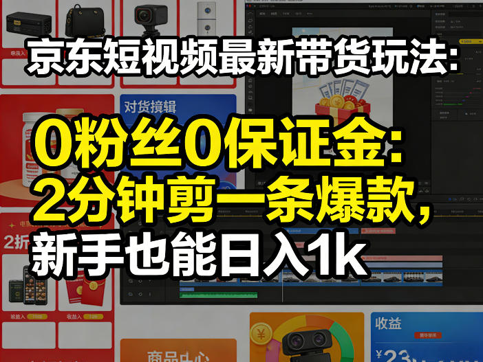 京东短视频最新带货玩法，0粉丝0保证金，2分钟剪一条爆款，新手也能日入1k+【揭秘】-网赚项目平台