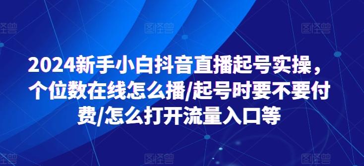2024新手小白抖音直播起号实操，个位数在线怎么播/起号时要不要付费/怎么打开流量入口等-网赚项目平台