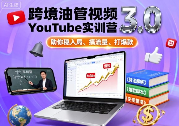 跨境油管视频YouTube实训营3.0，助你稳入局、搞流量、打爆款-网赚项目平台