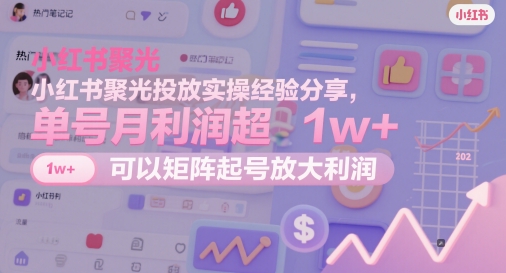 小红书聚光投放实操经验分享，单号月利润超1w+，可以矩阵起号放大利润-网赚项目平台