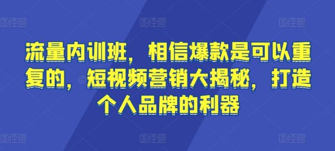 流量内训班，相信爆款是可以重复的，短视频营销大揭秘，打造个人品牌的利器-网赚项目平台