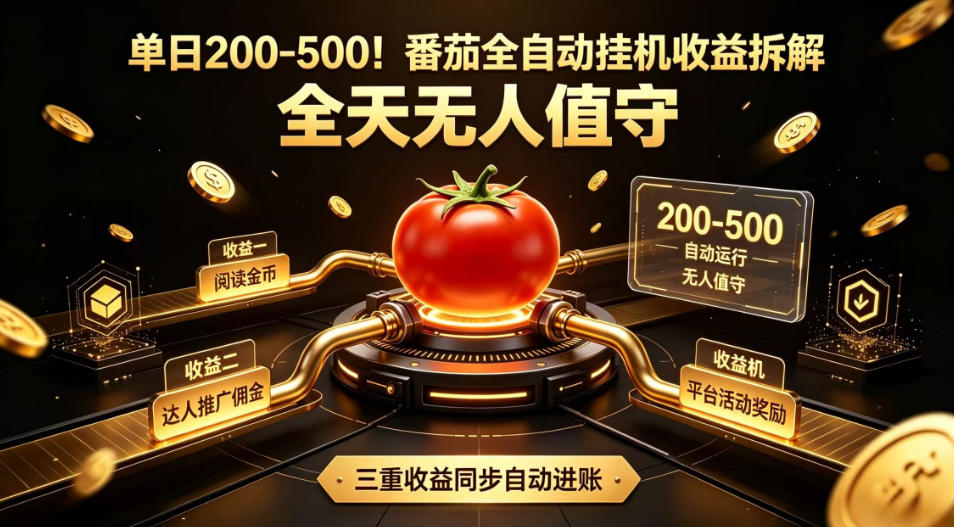 单日200-500!番茄全自动挂G收益拆解,全天无人值守,矩阵操作收益翻倍【揭秘】-网赚项目平台