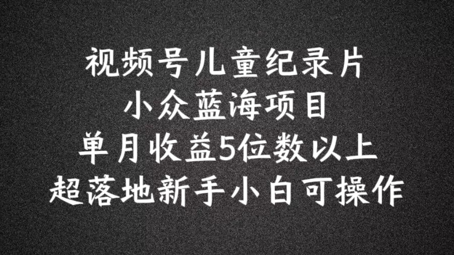 2024蓝海项目视频号儿童纪录片科普，单月收益5位数以上，新手小白可操作【揭秘】-网赚项目平台