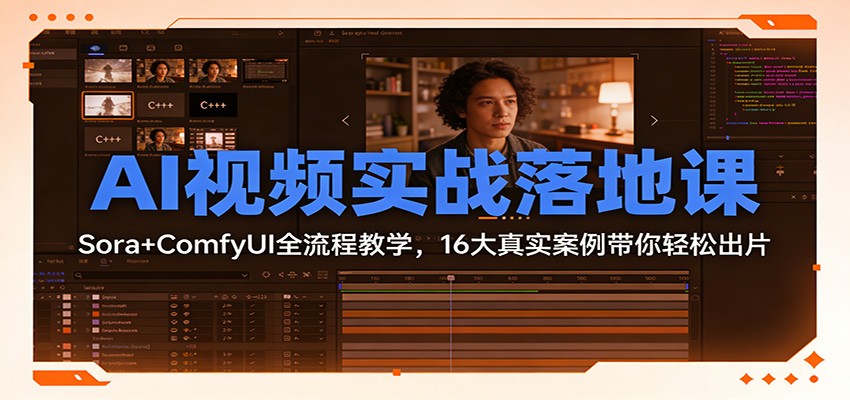 AI视频实战落地课：Sora+ComfyUI全流程教学，16大真实案例带你轻松出片-网赚项目平台