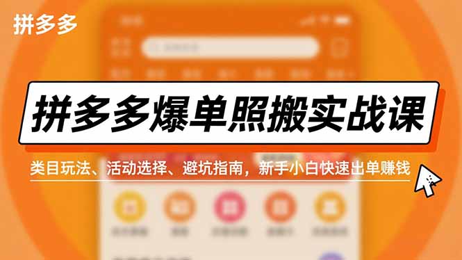拼多多爆单照搬实战课,类目玩法、活动选择、避坑指南,新手小白快速出单赚钱-网赚项目平台