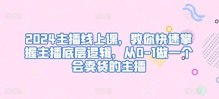 2024主播线上课，教你快速掌握主播底层逻辑，从0-1做一个会卖货的主播-网赚项目平台