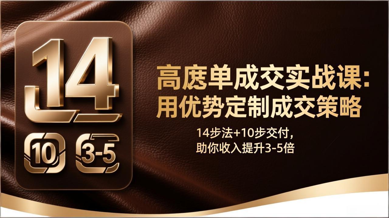 高客单成交实战课:用优势定制成交策略,14步法+10步交付,助你收入提升3-5倍-网赚项目平台