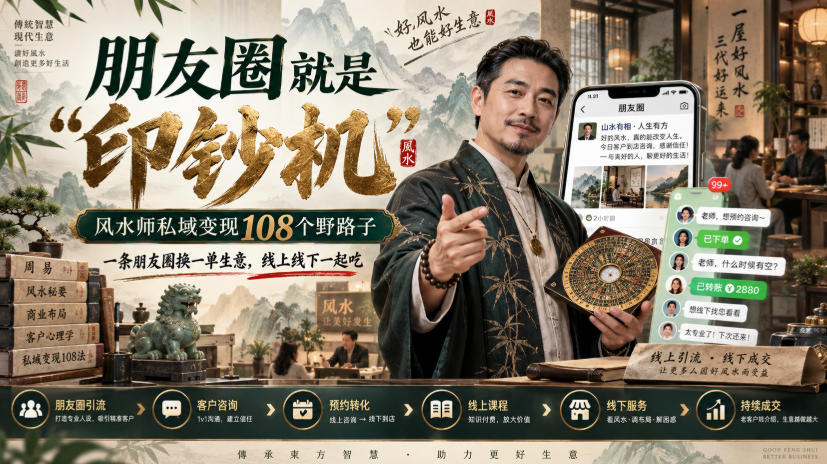 朋友圈就是“印钞机”，风水师私域变现108个野路子，一条朋友圈换一单生意，线上线下一起吃【文档】-网赚项目平台