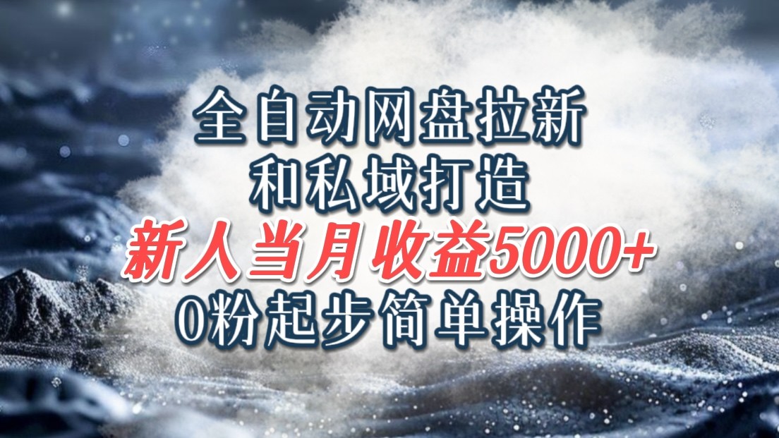 全自动网盘拉新和私域打造，0粉起步简单操作，新人入门当月收益5000以上-网赚项目平台