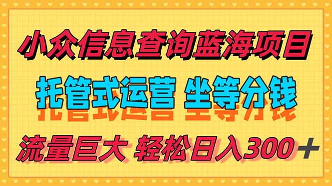 稳定日入300＋，小众信息查询蓝海项目，全程懒人式托管，解放你的时间-网赚项目平台