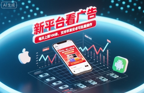 新平台看广告，养好机一条0.3到5米，每天上限100条，支持苹果安卓可批量操作-网赚项目平台